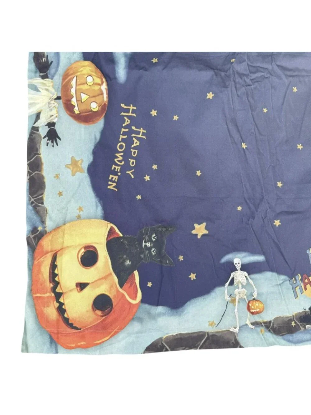 Williams Sonoma Halloween Tablecloth Skeleton Pumpkin Cat Cotton 70